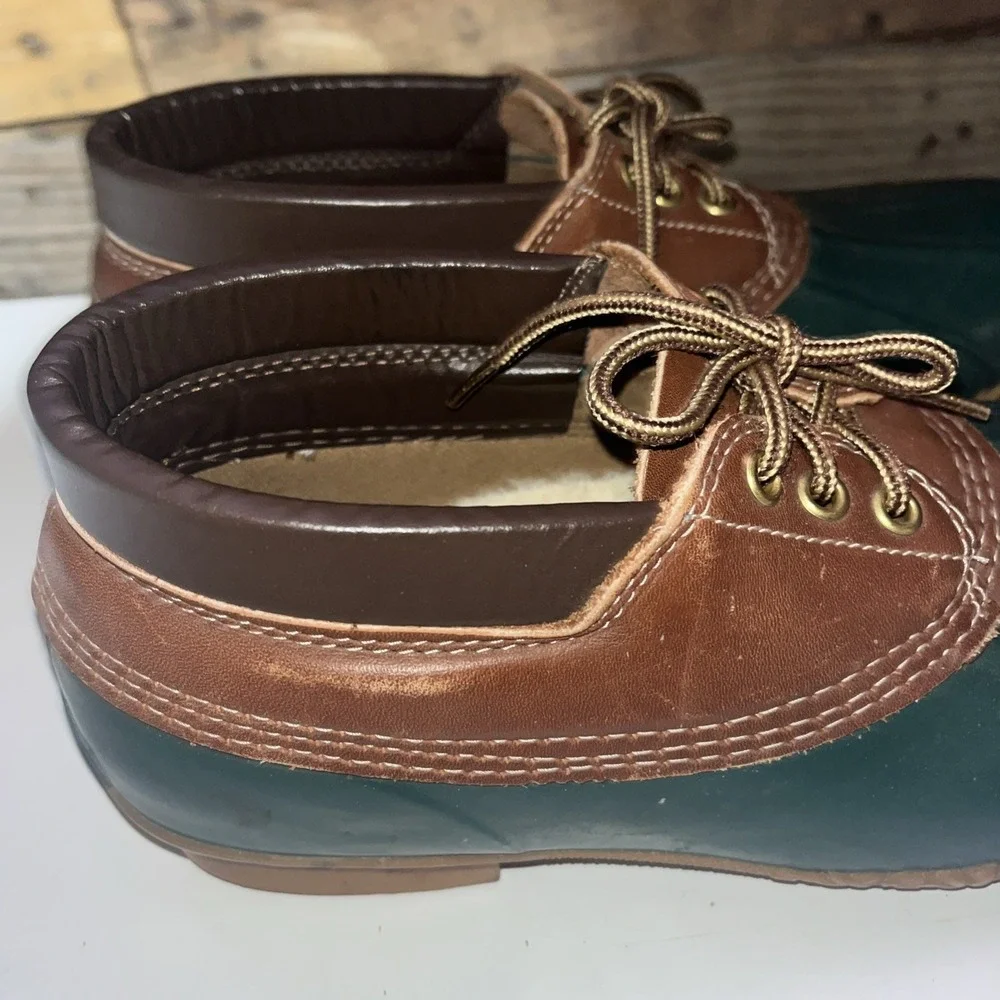 Eddie Bauer Sz 9 M Rubber Moc Duck Boots Tan  Green Women's USA Made